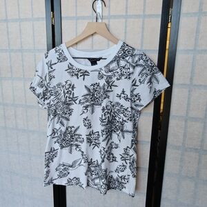 Skull Floral Print White T-Shirt French Connection Punk Goth